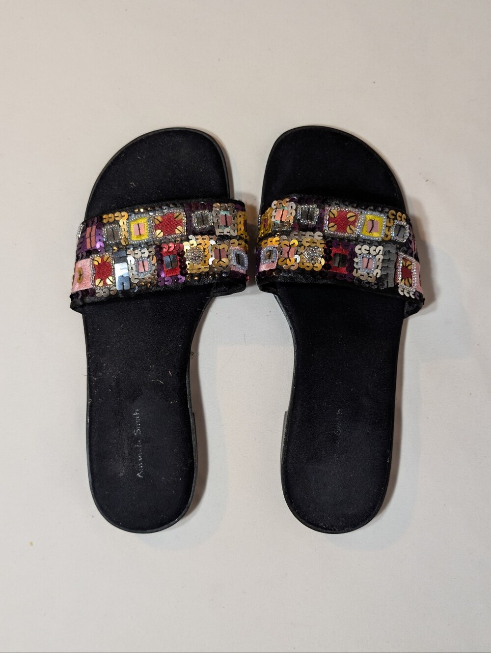 Amanda Smith Bohemian Sequin Slides 8.5 M Y2K 2000 Sandals Color Beach Casual
